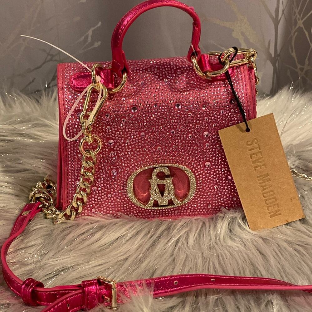BNWT STEVE MADDEN BYanna Pink Rhinestone Top-Handle Crossbody Bag